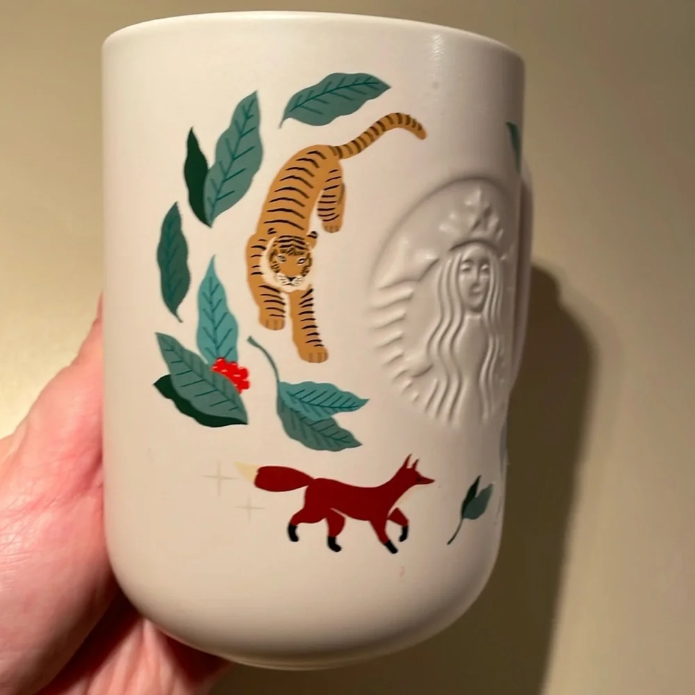 *RARE* STARBUCKS UEC Cream Colored Coffee Mug Fox Tiger Hummingbird elephant - Picture 8 of 9